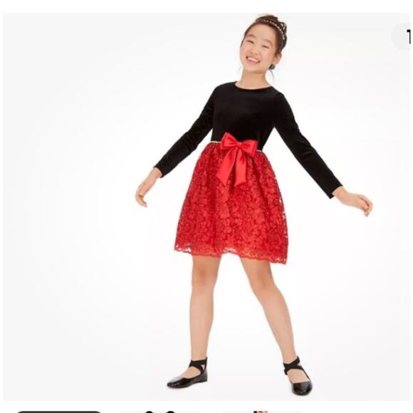 Rare Edition Formal Dress Velvet Long Sleeve Key Hold on Back Red/Black Size 6X - Picture 1 of 9
